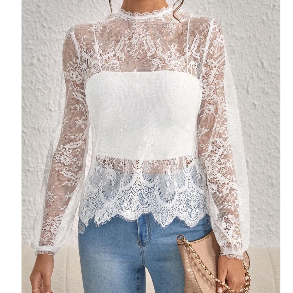 Romantic Sheer Floral lace Long sleeve Blouse - Picture 1 of 10